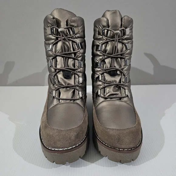 NEW Blondo Daylor Ankle Boot Sz 9.5 Taupe Nylon Suede Waterproof Lug Sole Puffy - Picture 4 of 15